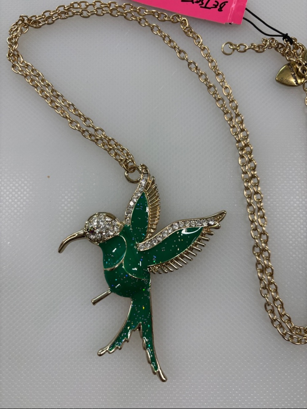 Betsey Johnson Gold-tone Green Hummingbird Pendant Necklace